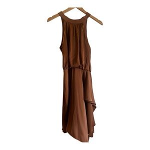 Chic Brown Silky Sleeveless Dress - Size S